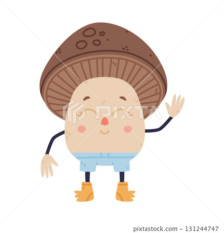 Funny Mushroom Character with Happy Face and Cap Vector Illustration 131244747