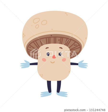 Funny Mushroom Character with Happy Face and Cap Vector Illustration 131244748