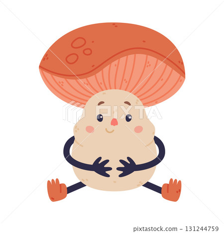 Funny Mushroom Character with Happy Face and Cap Vector Illustration Funny Mushroom Character with Happy Face and Cap Vector Illustration 131244759