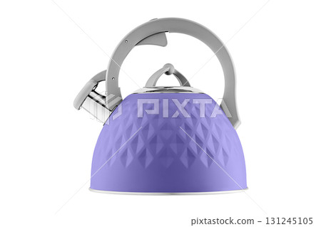 kettle with whistle, matte Purple, violet color, with rhombus texture on isolated and white background kettle with whistle, matte Purple, violet color, with rhombus texture on isolated and white background 131245105