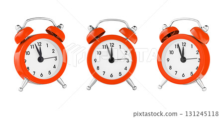 classic watch, pointer clock, Orange color alarm watch on isolated white background 131245118