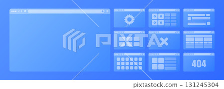 Web browser window, transparent pages layout with toolbar and search field. Modern website, internet page. Browser mockup for computer, tablet and smartphone. Adaptive UI. Vector illustration 131245304