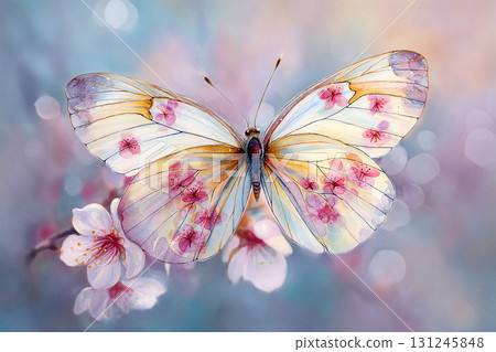 A butterfly with cherry blossom-patterned wings 131245848