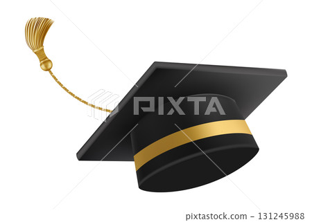 Graduates celebration. Flying 3D black graduate hat 131245988