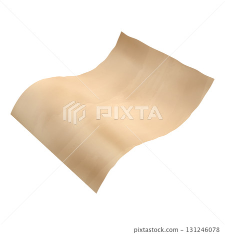 Parchment paper fly in air, vector realistic craft paper sheet falling down, vintage wavy brown page, letter note mockup 131246078