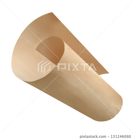 Parchment paper fly in air, vector realistic rolled craft paper sheet, vintage curled brown page, letter note mockup Parchment paper fly in air, vector realistic rolled craft paper sheet, vintage curled brown page, letter note mockup 131246080