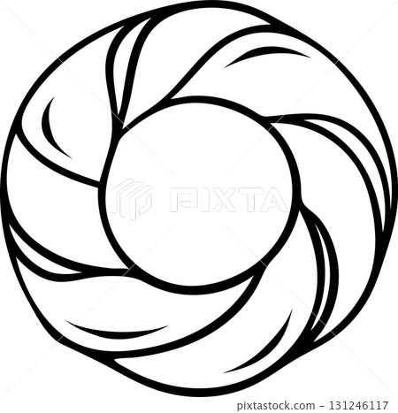 Turkish bagel simit with sesame seeds, delicious pastries, simple black and white icon, doodle and sketch style 131246117