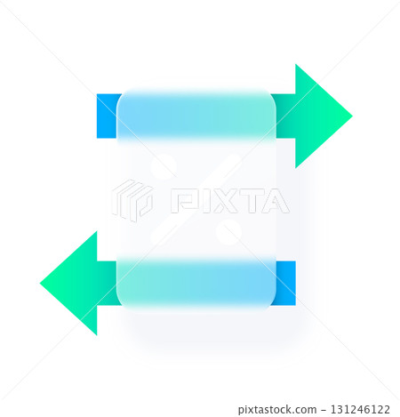 Percent growth chart lines graph with glassmorphism effect, vector transparent blur button on green blue two arrows 131246122