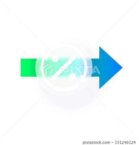 Percent growth chart line graph with glassmorphism effect, vector transparent blur button on green blue gradient arrow 131246124