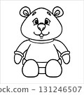 Cute Teddy Bear Outline. Line Art vector Illustration of Children's plush toy. Simple line drawing of a teddy bear on a white background. Illustration for Children's Coloring Book. Simple Outline Bear 131246507