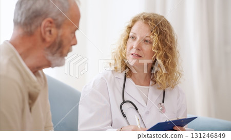 Female doctor listening to senior patient explaining symptoms Female doctor listening to senior patient explaining symptoms 131246849