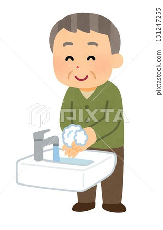 一位老人洗手的插圖 131247255