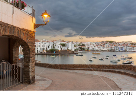 Cadaques waterfront at dusk, Cadaques, Spain 131247312