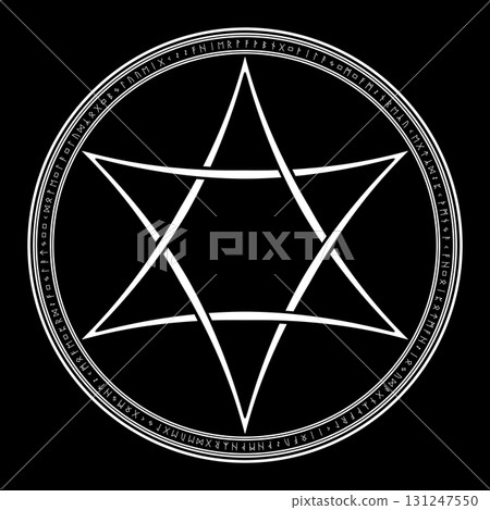 White magic circle on a black background 131247550