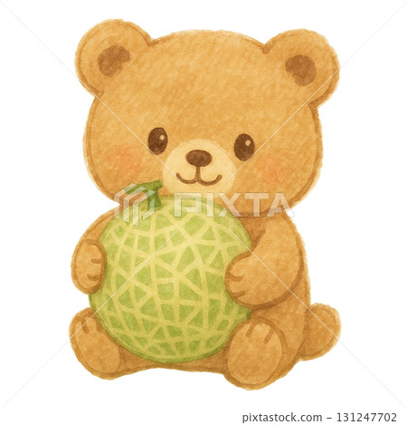 [夏季] 熊寶寶抱著甜瓜的插畫 131247702