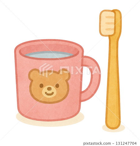 [Toothbrushing] Children's toothbrush and cup illustration/bear 131247704