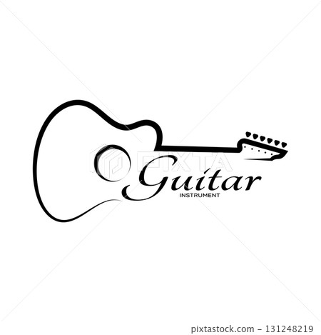 Simple musical guitar instrument logo, for guitar shop, music instrument store, orchestra, guitar lessons, apps, games, music studio, vector 131248219