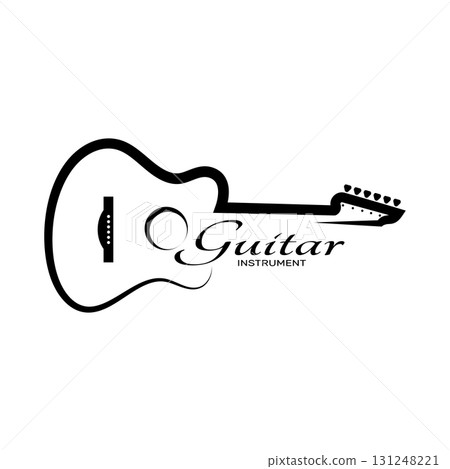 Simple musical guitar instrument logo, for guitar shop, music instrument store, orchestra, guitar lessons, apps, games, music studio, vector Simple musical guitar instrument logo, for guitar shop, music instrument store, orchestra, guitar lessons, apps, games, music studio, vector 131248221