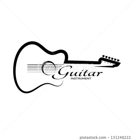 Simple musical guitar instrument logo, for guitar shop, music instrument store, orchestra, guitar lessons, apps, games, music studio, vector 131248222