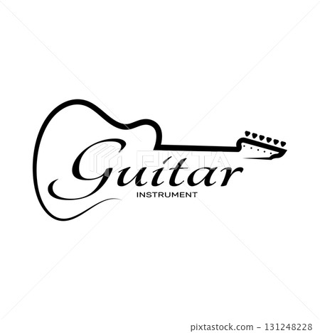 Simple musical guitar instrument logo, for guitar shop, music instrument store, orchestra, guitar lessons, apps, games, music studio, vector 131248228
