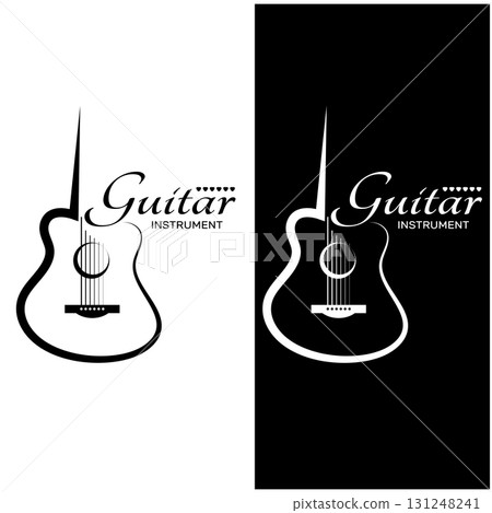Simple musical guitar instrument logo, for guitar shop, music instrument store, orchestra, guitar lessons, apps, games, music studio, vector Simple musical guitar instrument logo, for guitar shop, music instrument store, orchestra, guitar lessons, apps, games, music studio, vector 131248241
