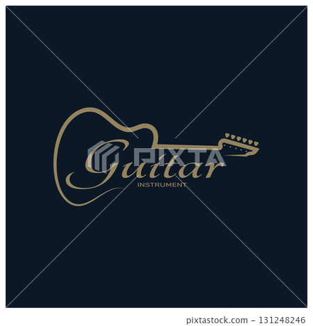 Simple musical guitar instrument logo, for guitar shop, music instrument store, orchestra, guitar lessons, apps, games, music studio, vector Simple musical guitar instrument logo, for guitar shop, music instrument store, orchestra, guitar lessons, apps, games, music studio, vector 131248246
