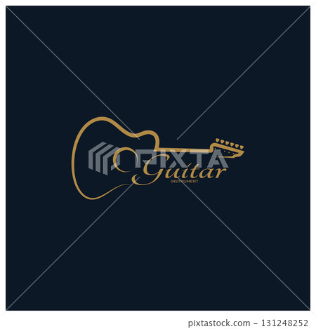 Simple musical guitar instrument logo, for guitar shop, music instrument store, orchestra, guitar lessons, apps, games, music studio, vector 131248252