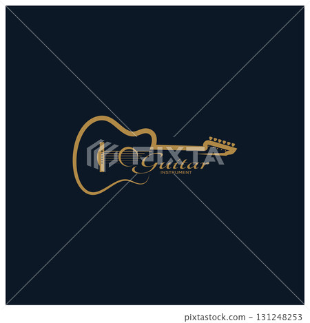 Simple musical guitar instrument logo, for guitar shop, music instrument store, orchestra, guitar lessons, apps, games, music studio, vector 131248253