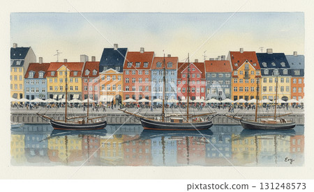 新港，丹麥哥本哈根的一個港口小鎮，兩旁都是色彩繽紛的建築 131248573