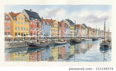 新港,丹麥哥本哈根的一個港口小鎮,兩旁都是色彩繽紛的建築 新港,丹麥哥本哈根的一個港口小鎮,兩旁都是色彩繽紛的建築 131248574