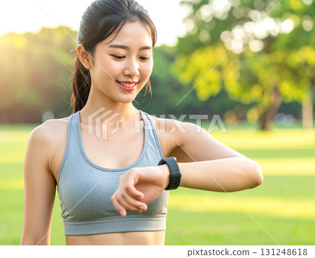 女人看著智慧手錶 女人看著智慧手錶 131248618