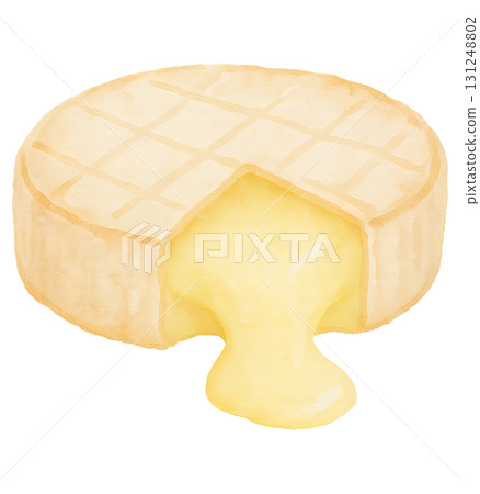 Melting baked Camembert cheese watercolor illustration PNG transparent background 131248802