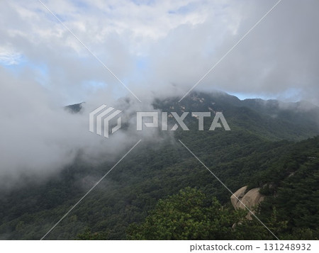 mountain landscape with fog 131248932