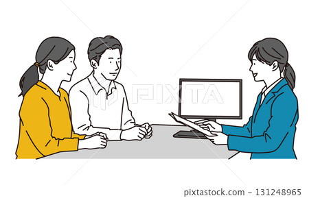 Illustration material of a couple receiving an explanation 131248965