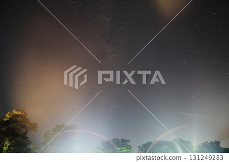 Starry sky with the Milky Way Galaxy and a vortex of light 131249283