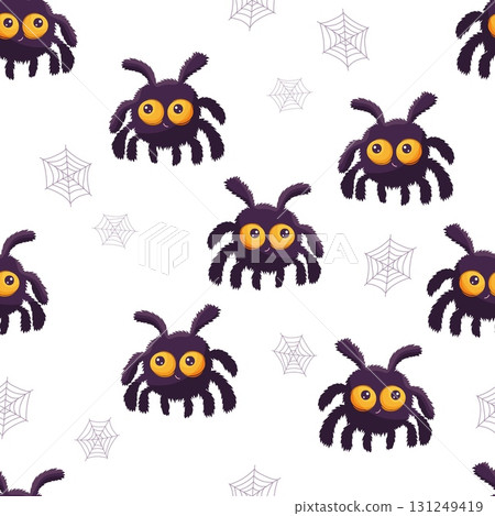 Seamless Halloween pattern with spiders and spider webs 131249419