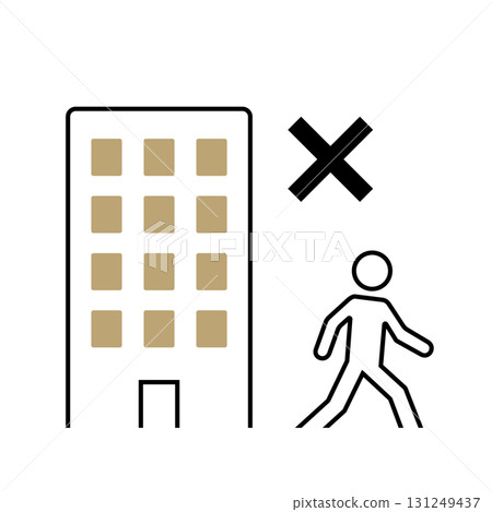 Icon illustration of a person and office building representing retirement or resignation 131249437