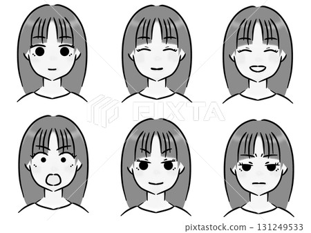 年輕女子臉部表情插圖單色 131249533