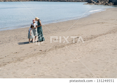 Families playing at the edge of the beach Families playing at the edge of the beach 131249551