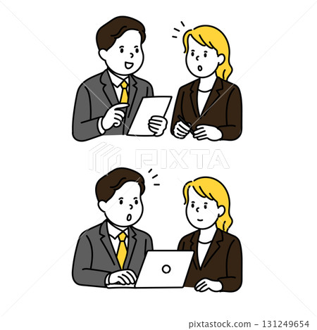 兩名男子和兩名女子舉行商務會議的插圖 131249654