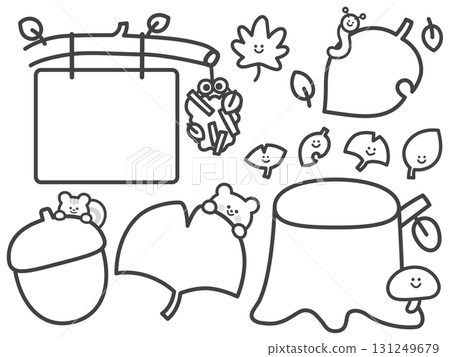 單色動物和秋天的可愛框架插圖 單色動物和秋天的可愛框架插圖 131249679
