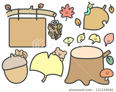 可愛的秋天框架插圖與動物 131249680