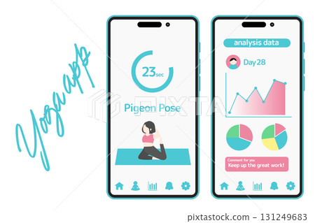 Yoga app UI screen design illustration set 131249683