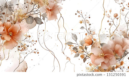Soft Pastel Floral Background Design with Delicate Blooms and Elegant Lines 131250391
