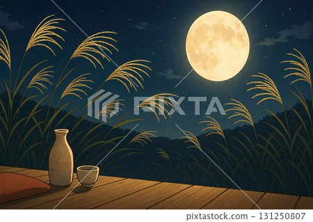 坐在長椅上一邊賞月一邊品酒 131250807