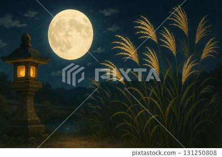 石燈籠、蒲葦和月亮 石燈籠、蒲葦和月亮 131250808
