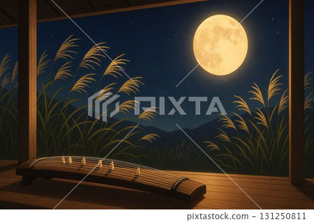 有古箏和月亮的陽台 131250811