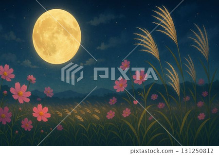 大波斯菊、蒲葦和月亮 131250812