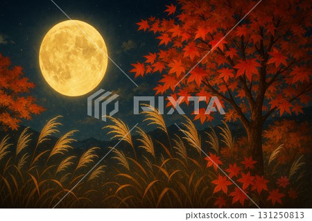 秋葉、芒草和月亮 秋葉、芒草和月亮 131250813