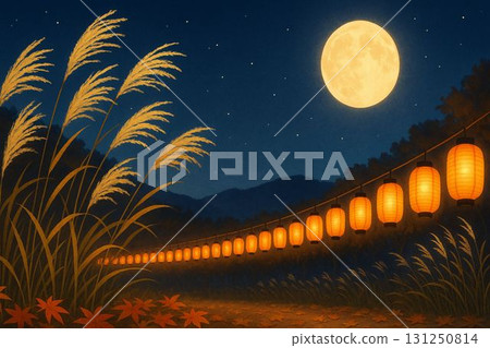 秋祭燈籠列和芒草 131250814